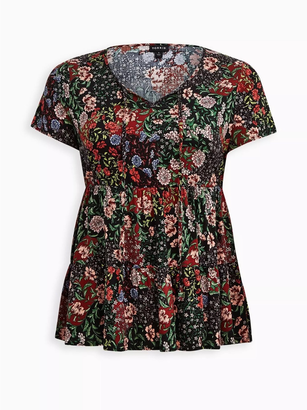 torrid Black Multi Floral Short Sleeve Peplum Top